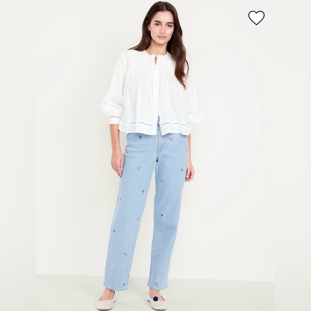 Old Navy Light Blue Straight Leg Jeans with Embroidery